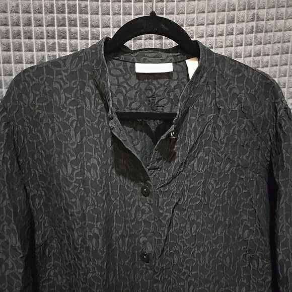 Silk Linen Buttonup Shirt Jacket 20W KateHill Lightweight Jacquard Artsy Money - Picture 11 of 16